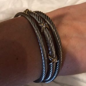 Three piece silver adjustable bangle set